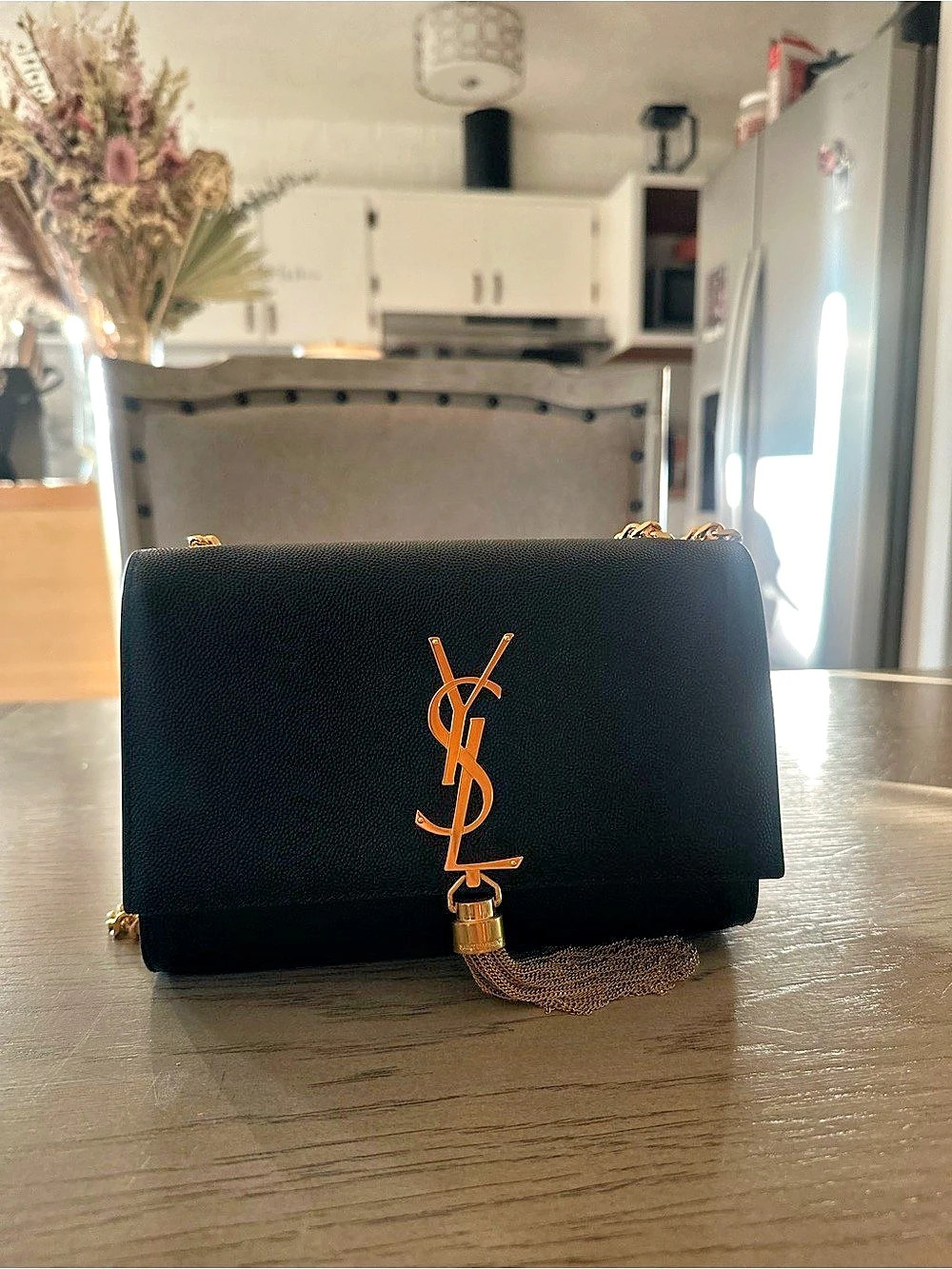 Saint Laurent Kate Small Chain Bag with Tassel in Grain de Poudre Embossed